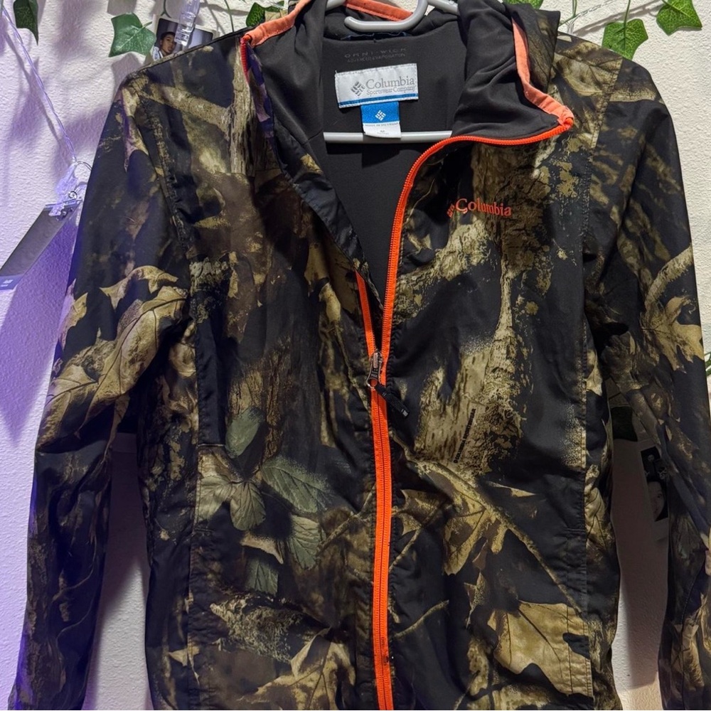 Columbia Forest Pattern Jacket With Bright Orange… - image 1